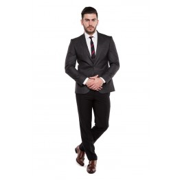 Costum Barbati CARLO, Sacou gri, Pantaloni negri